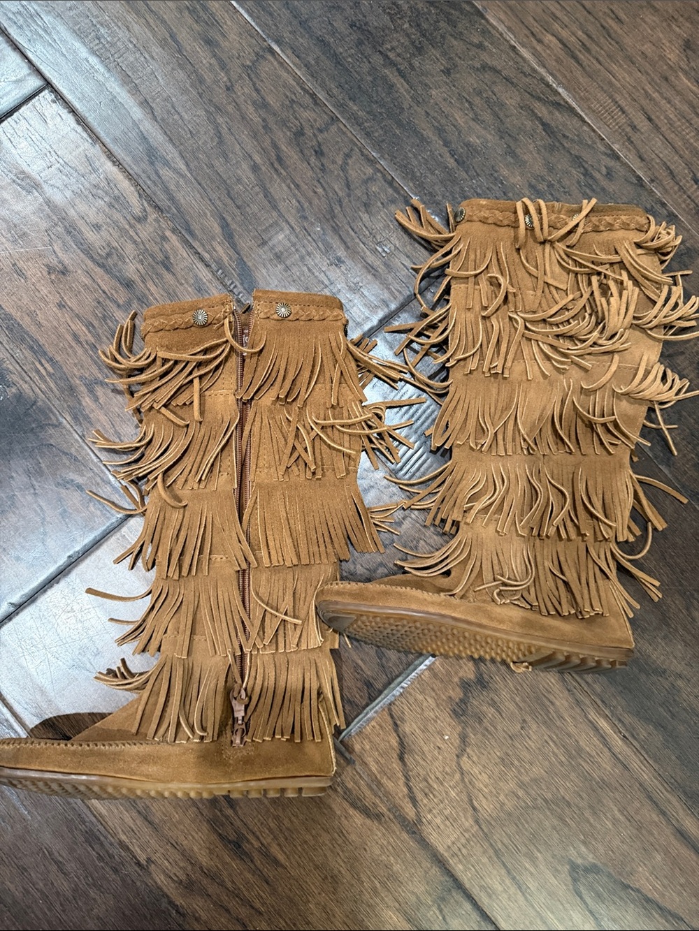 Minnetonka Chestnut Suede Over-the-Knee Fringe Boots